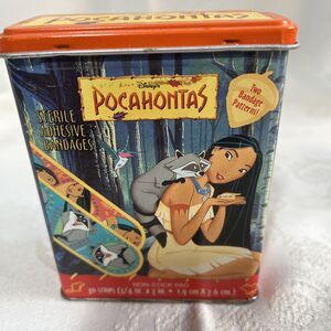 Vintage 1995 Pocahontas Disney bandage Tin Box Empty